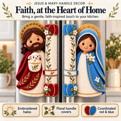 ⏳ Last Day 49% Off – ✝️ Jesus & Mary Plush Handle Huggers | Soft Faith-inspired Covers For Refrigerator Handles & Home Décor ❤️