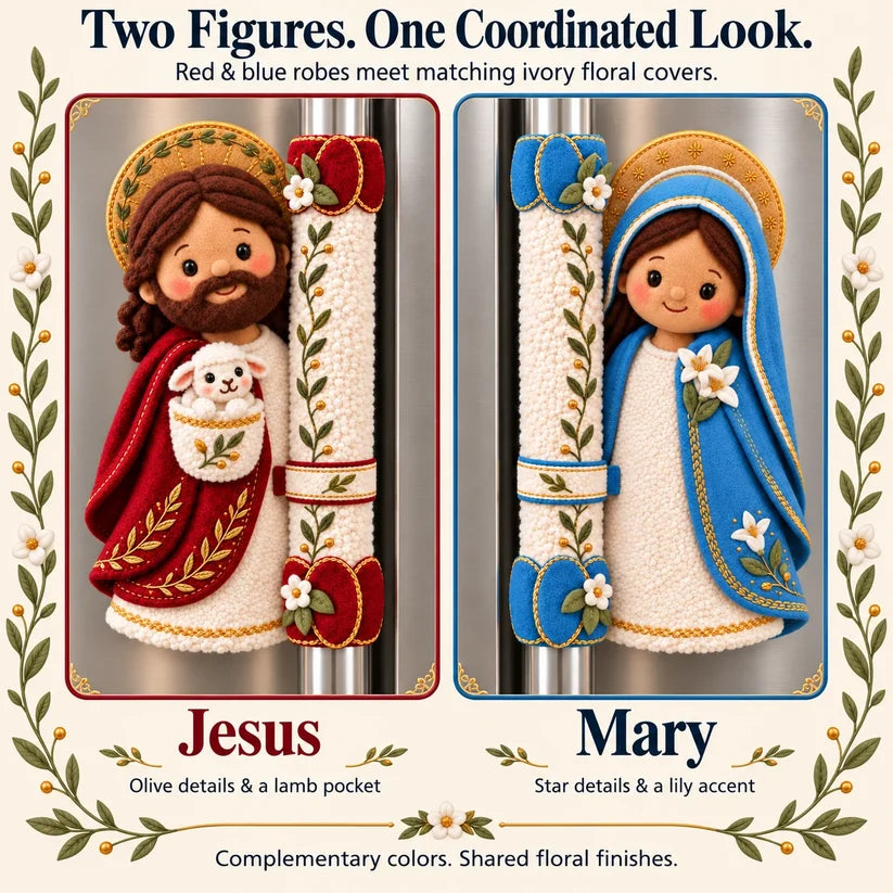 ⏳ Last Day 49% Off – ✝️ Jesus & Mary Plush Handle Huggers | Soft Faith-inspired Covers For Refrigerator Handles & Home Décor ❤️