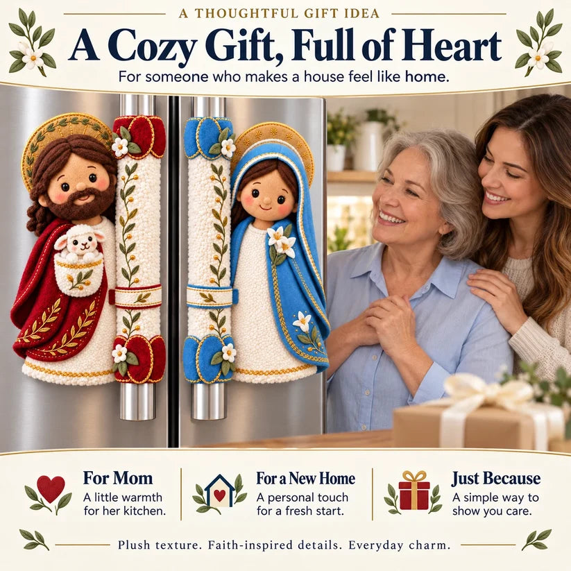 ⏳ Last Day 49% Off – ✝️ Jesus & Mary Plush Handle Huggers | Soft Faith-inspired Covers For Refrigerator Handles & Home Décor ❤️