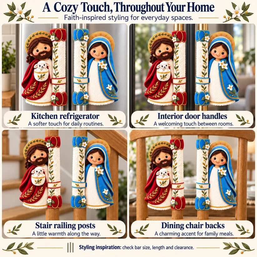 ⏳ Last Day 49% Off – ✝️ Jesus & Mary Plush Handle Huggers | Soft Faith-inspired Covers For Refrigerator Handles & Home Décor ❤️