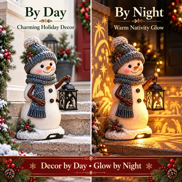 ⛄✨ Snowman Nativity Glow™ – Solar Christmas Step Light with Holy Family Projection 🎄✝️