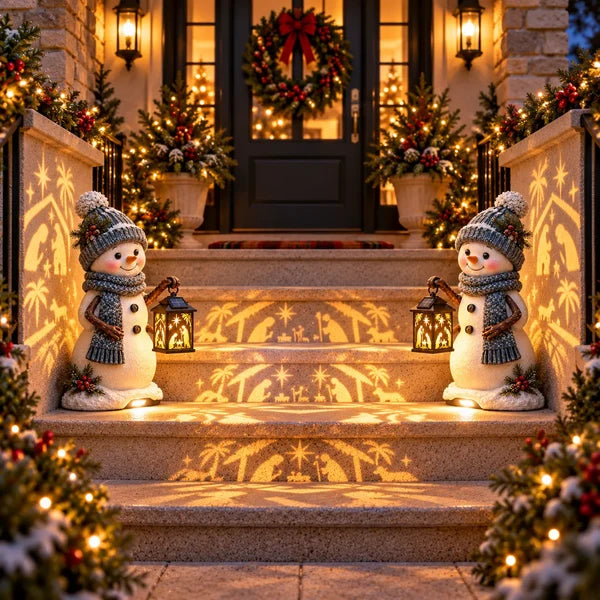 ⛄✨ Snowman Nativity Glow™ – Solar Christmas Step Light with Holy Family Projection 🎄✝️