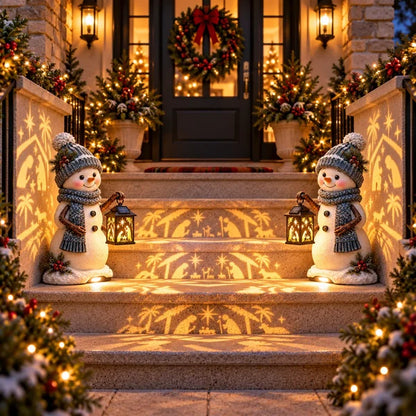⛄✨ Snowman Nativity Glow™ – Solar Christmas Step Light with Holy Family Projection 🎄✝️