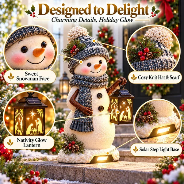 ⛄✨ Snowman Nativity Glow™ – Solar Christmas Step Light with Holy Family Projection 🎄✝️