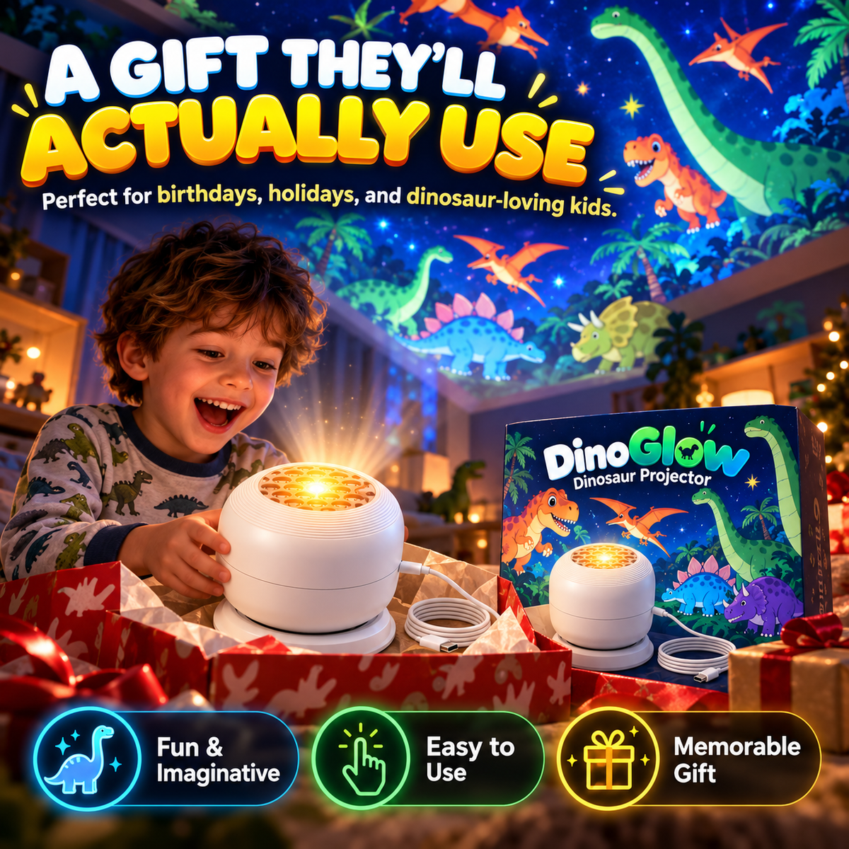 DinoGlow Dinosaur Room Projector – Immersive Dinosaur-Themed Kids' Bedroom Light