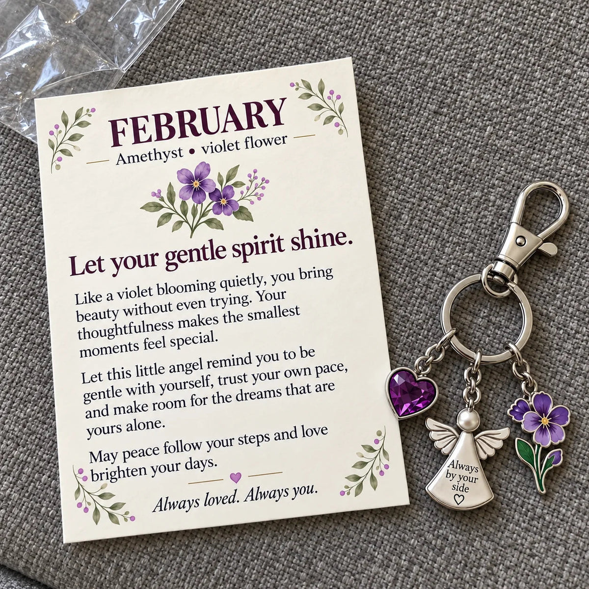 ⏳ Last Day 49% OFF —👼 Always By Your Side: Birth Month Angel & Flower Keychain + Keepsake Card 🌸