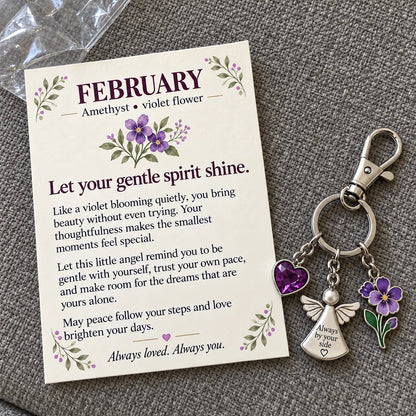 ⏳ Last Day 49% OFF —👼 Always By Your Side: Birth Month Angel & Flower Keychain + Keepsake Card 🌸