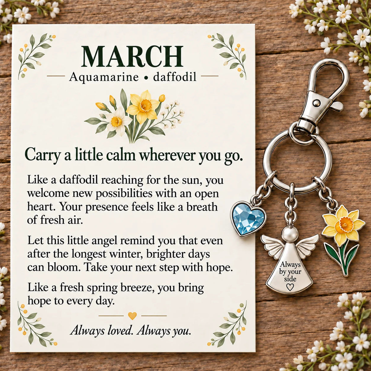 ⏳ Last Day 49% OFF —👼 Always By Your Side: Birth Month Angel & Flower Keychain + Keepsake Card 🌸