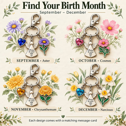 ⏳ Last Day 49% OFF —👼 Always By Your Side: Birth Month Angel & Flower Keychain + Keepsake Card 🌸