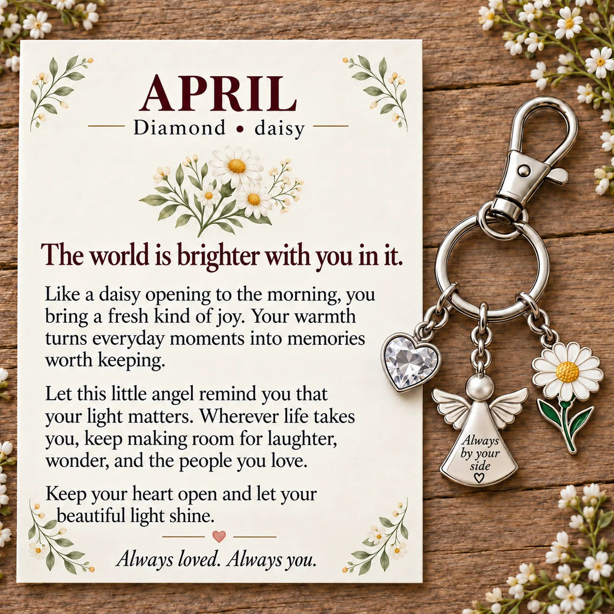 ⏳ Last Day 49% OFF —👼 Always By Your Side: Birth Month Angel & Flower Keychain + Keepsake Card 🌸