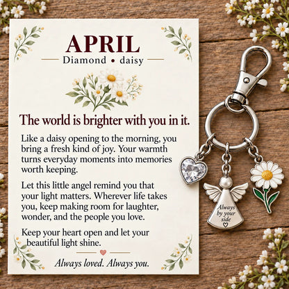 ⏳ Last Day 49% OFF —👼 Always By Your Side: Birth Month Angel & Flower Keychain + Keepsake Card 🌸