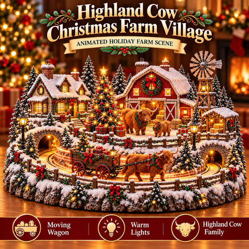 🐮 Highland Cow Christmas Farm Village – Animated Holiday Scene