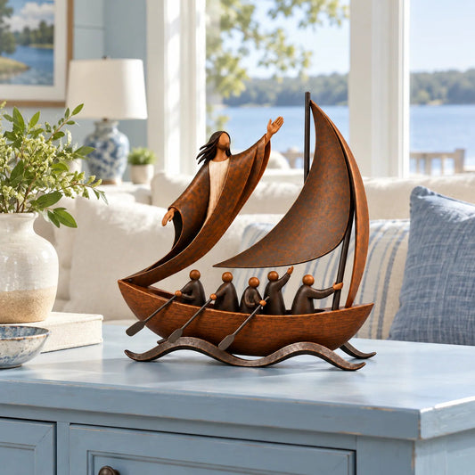 🔥 50% Off | ✝️ “Peace in the Storm” Sculpture – Sailboat as a Symbol of Faith