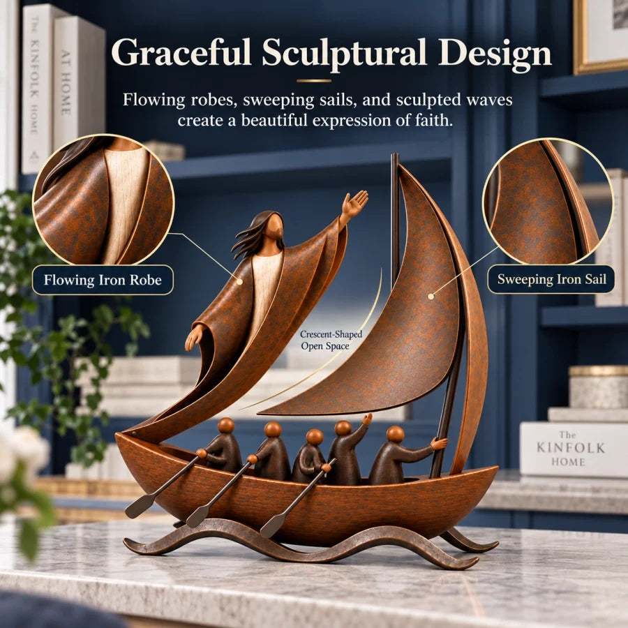 🔥 50% Off | ✝️ “Peace in the Storm” Sculpture – Sailboat as a Symbol of Faith