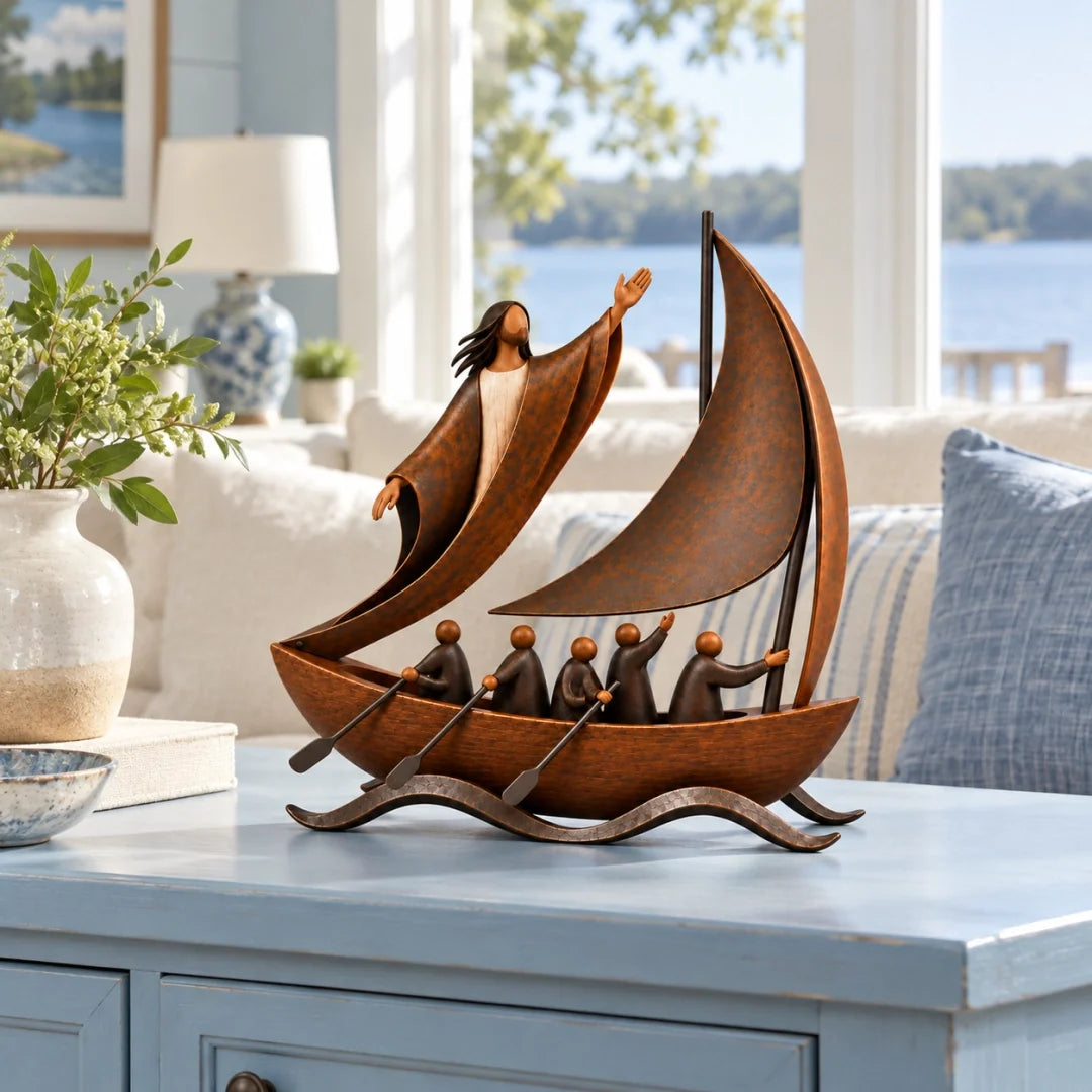 🔥 50% Off | ✝️ “Peace in the Storm” Sculpture – Sailboat as a Symbol of Faith