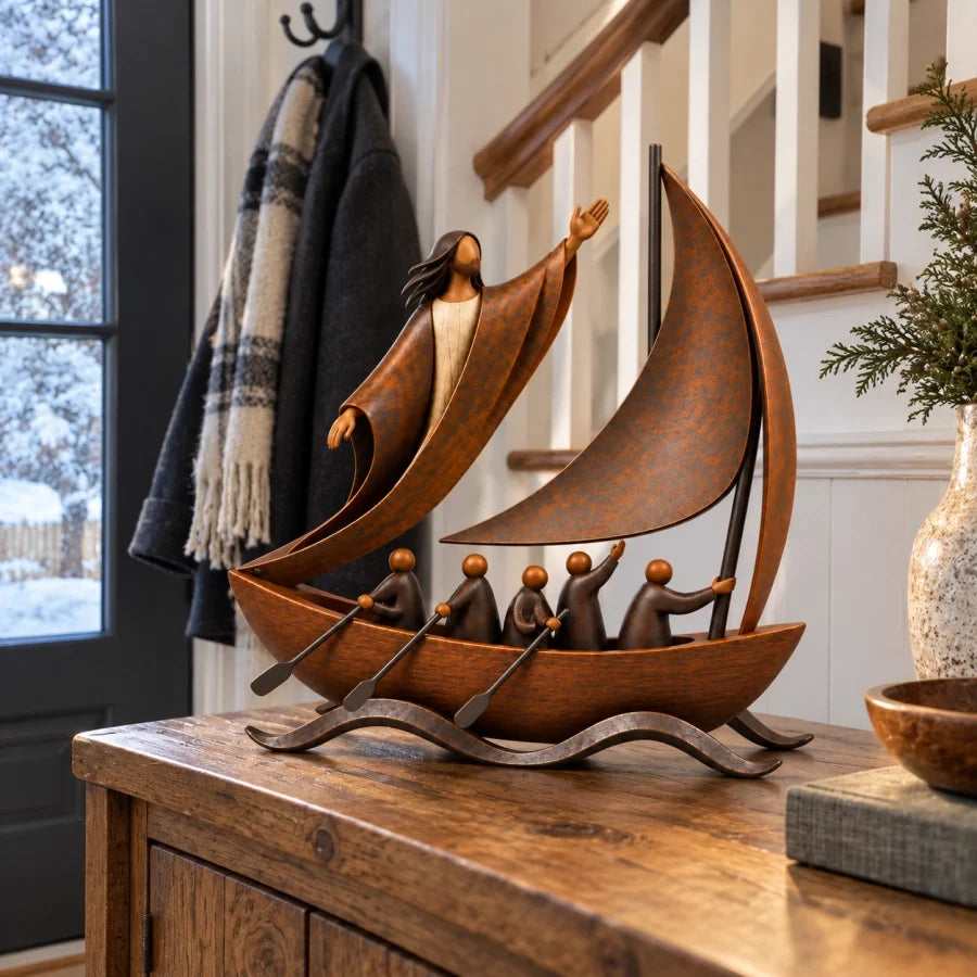 🔥 50% Off | ✝️ “Peace in the Storm” Sculpture – Sailboat as a Symbol of Faith