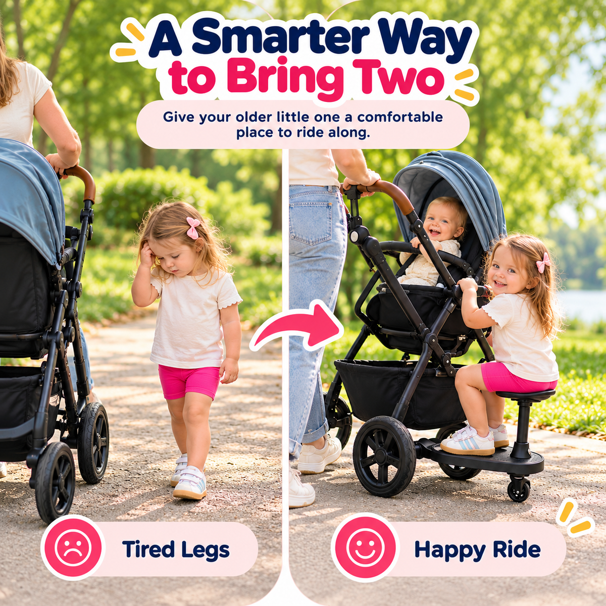 Stroller Riding Board with Seat – 2-in-1 Toddler Sit & Stand Platform