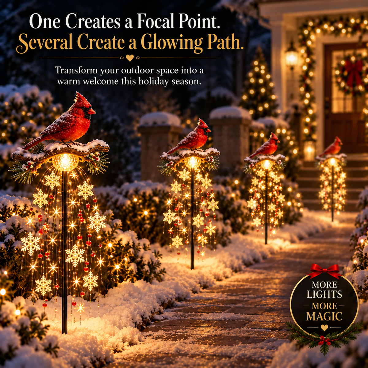 Hot sales🔥Cardinal Memory Fountain Light – Lighted Christmas Remembrance Garden Stake with Cascading Snowflakes