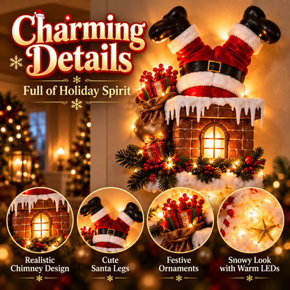 Stuck Santa Lighted Christmas Wall Tree – 4.9 FT Upside-Down Santa Chimney Decor
