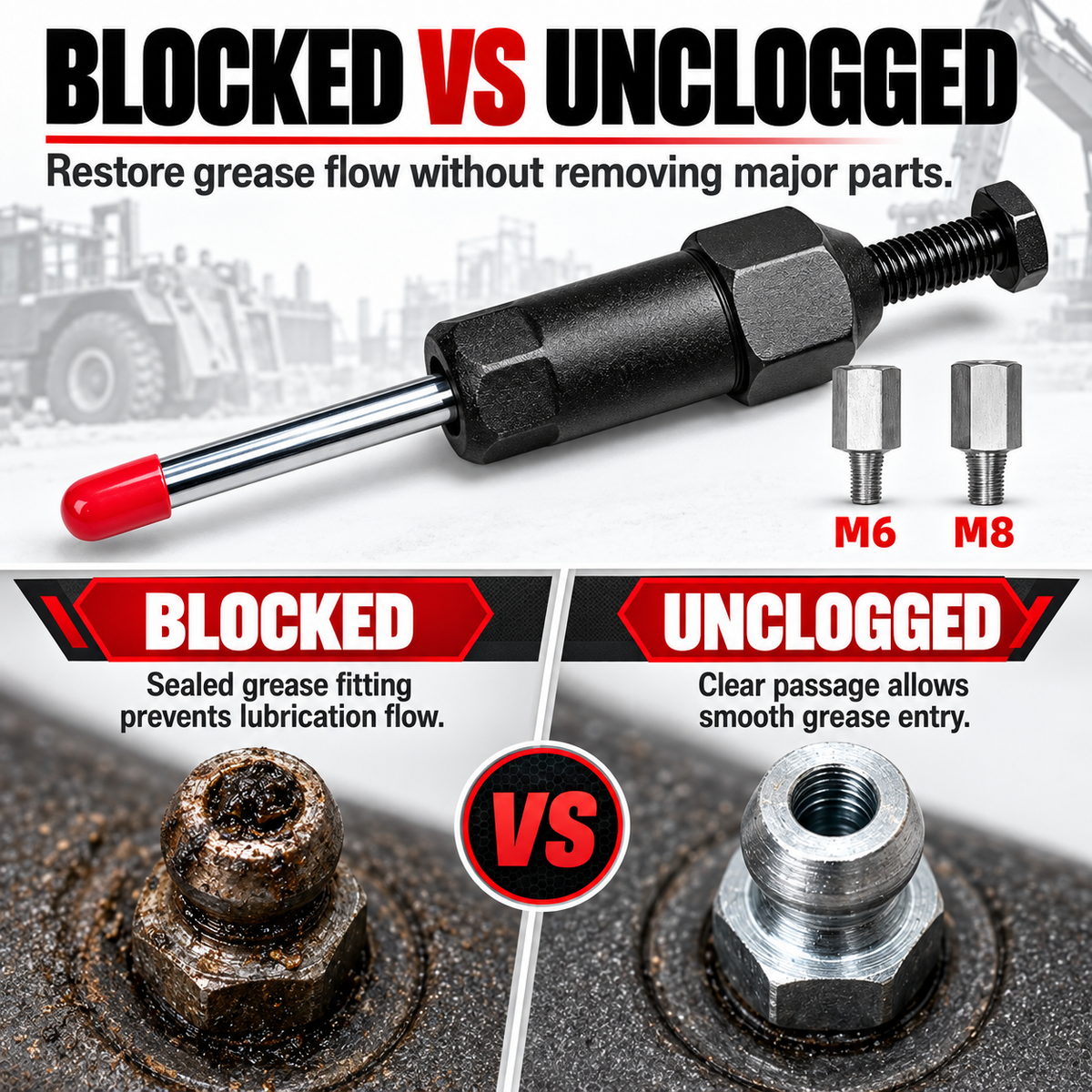 Hot sales🔥Heavy Duty Grease Fitting Unclogger Tool – M6/M8/M10, 600 PSI