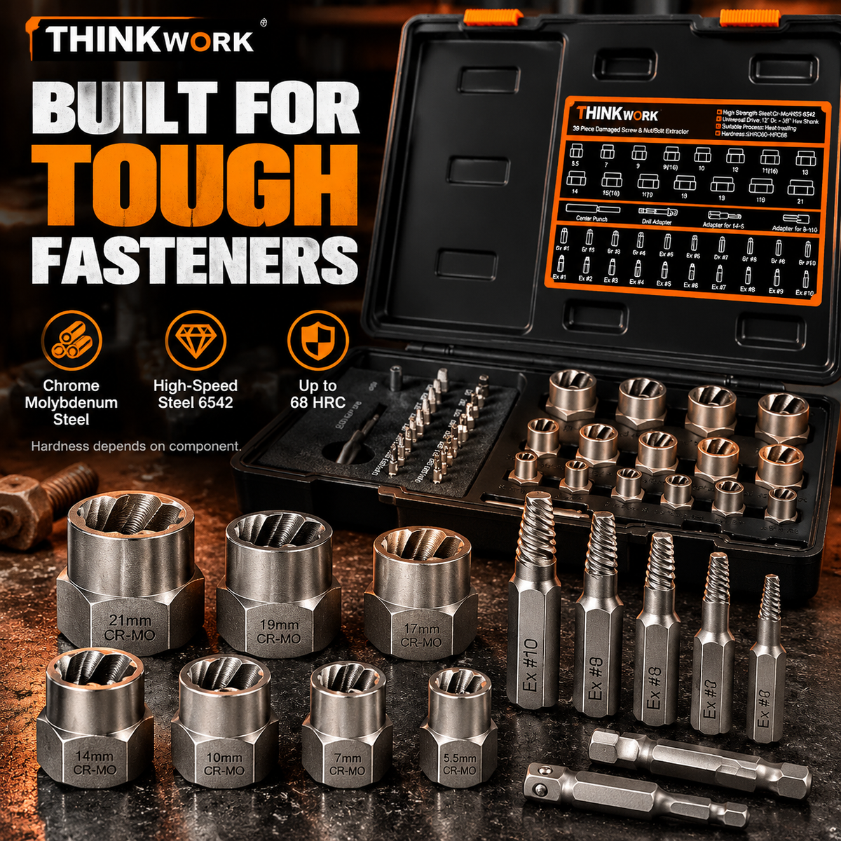 39-Piece Damaged Screw & Bolt Extractor Set – Impact Nut Remover Kit with Drill Bits & Storage Case