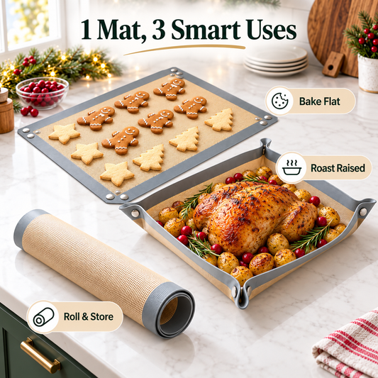 Snap-Lock Silicone Baking Mat – 2-in-1 Nonstick Oven Liner & Raised-Edge Roasting Mat