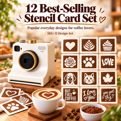 Rechargeable Coffee Art Printer – 30-Design Latte Stencil Maker for Cappuccino, Matcha & Hot Chocolate