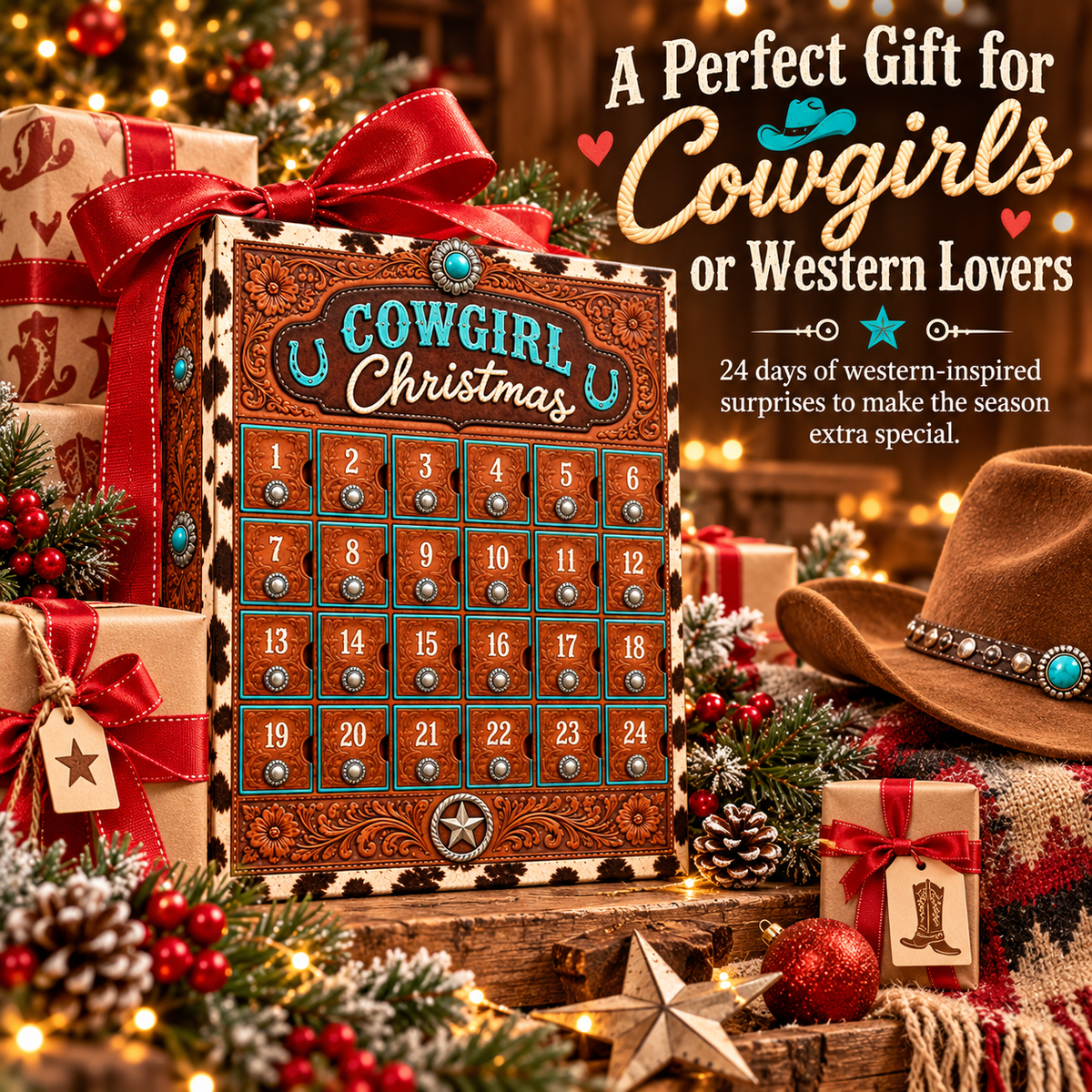 Cowgirl Christmas Advent Calendar – 24 Western-Inspired Surprises with Turquoise-Style Jewelry, Accessories & Keepsakes