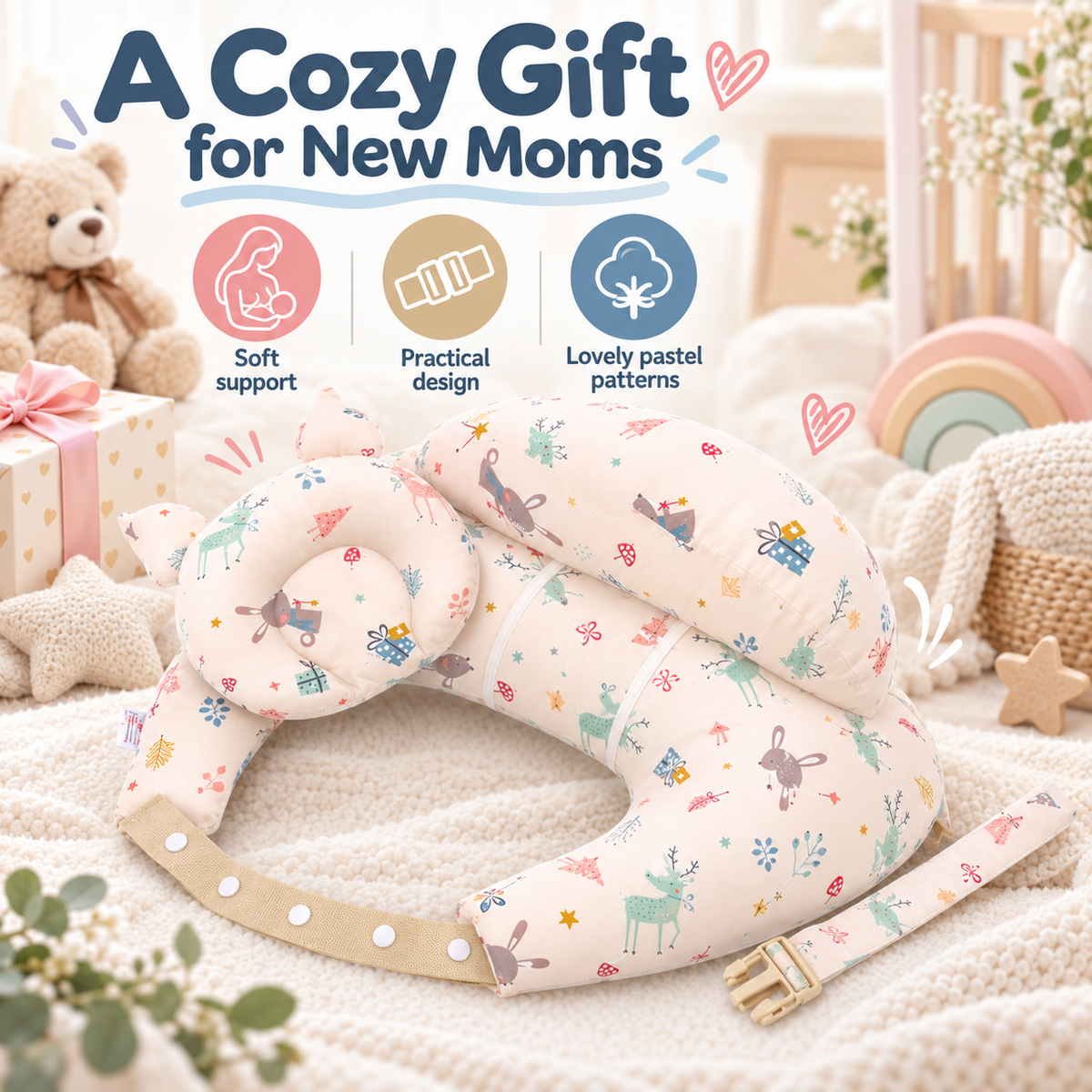 🔥Last Day 50% OFF-Ergonomic Nursing Pillow with Adjustable Shoulder Strap – Comfortable Breastfeeding & Bottle Feeding Support for New Moms