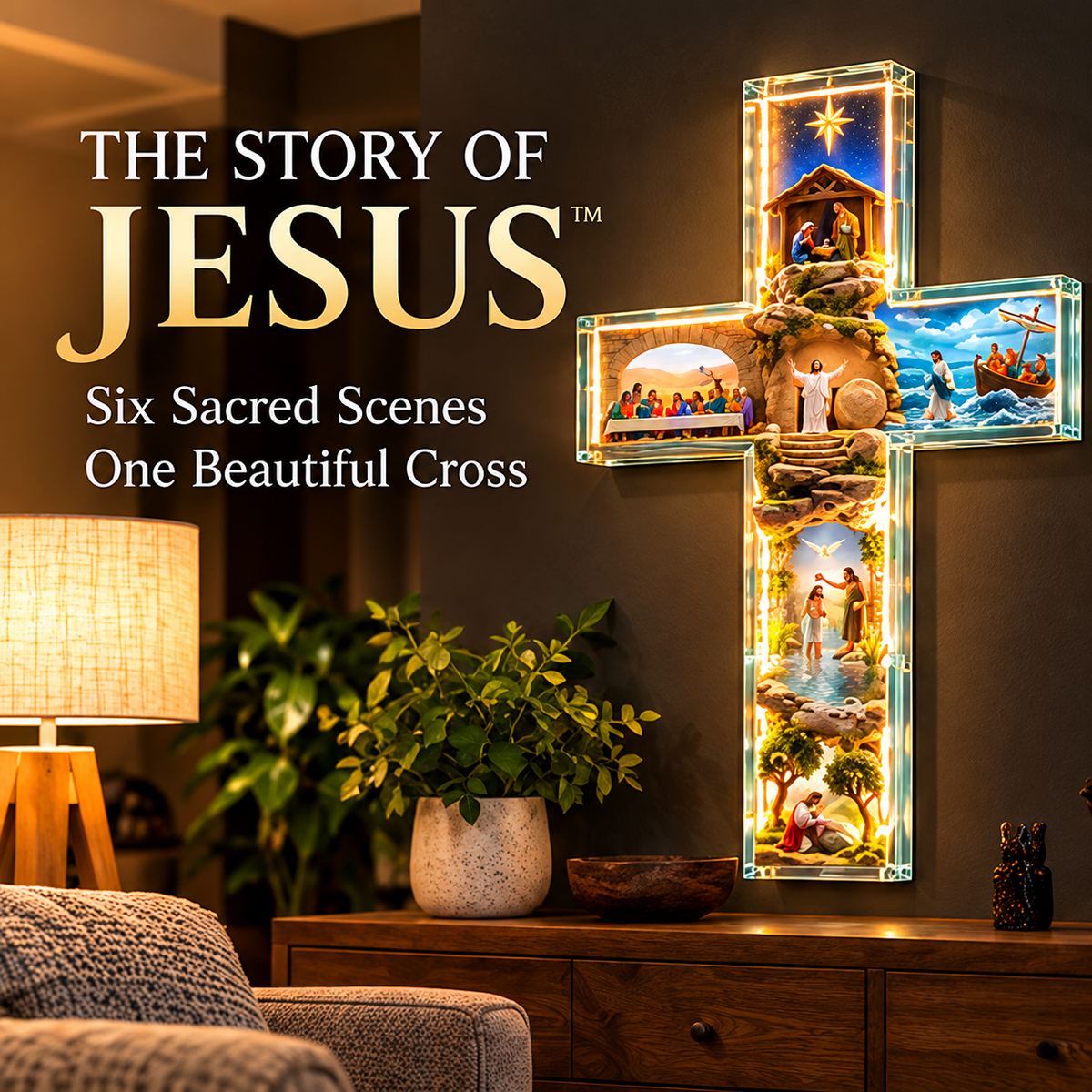 ✨ ✝️Last Day – 49% OFF!✨The Story of Jesus in 6 Scenes Cross Lamp