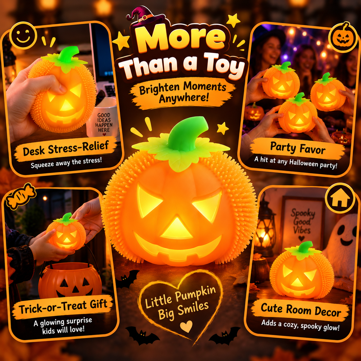 🎃 Squeeze the Pumpkin. Light Up the Fun! 🎃Soft • Squishy • Glowing • Made for Halloween Fun