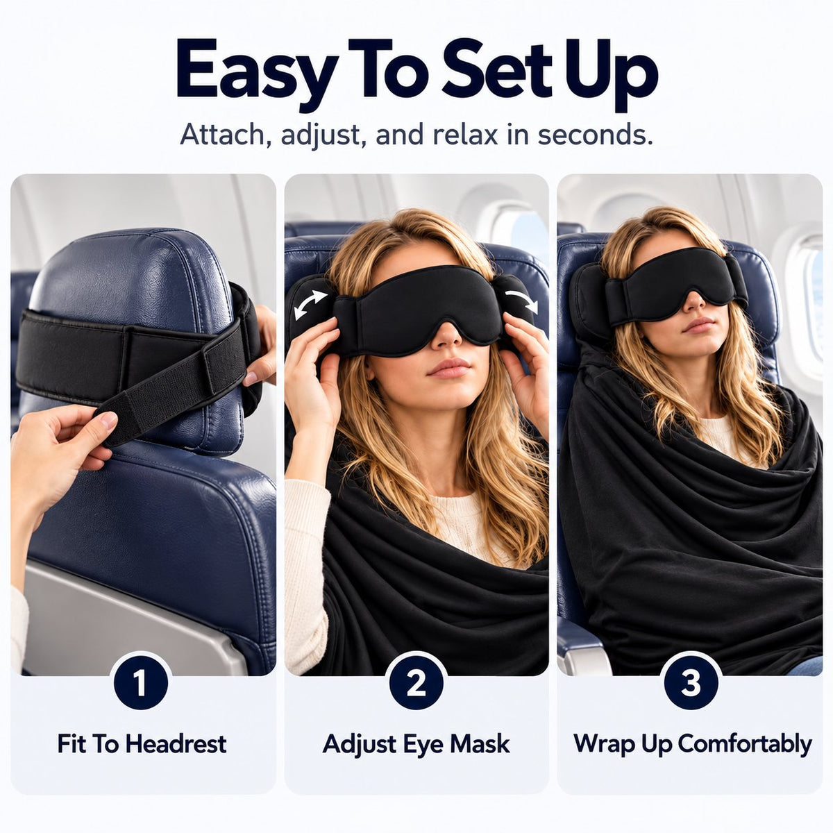 💤 No-Bob Flight Sleep Mask: Head Support & Arm Rest Sling