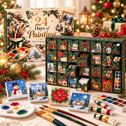 24 Days of Painting Advent Calendar – Mini Canvas Art Kit with Paints & Brushes