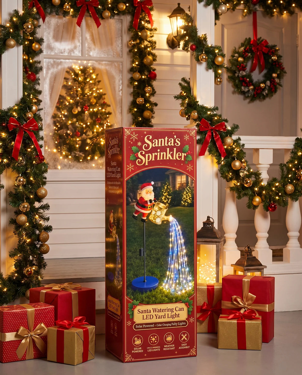 🎅 Santa Solar Watering Can Christmas Garden Light ✨ | Cascading Waterfall Outdoor Yard Decor 🎄