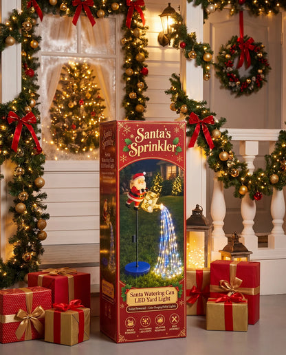 🎅 Santa Solar Watering Can Christmas Garden Light ✨ | Cascading Waterfall Outdoor Yard Decor 🎄
