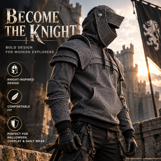 🔥Last day 50% OFF ⚔️ Knight Armor Hoodie with Helmet-Style Hood – Medieval-Inspired Pullover for Cosplay & Fantasy Fans