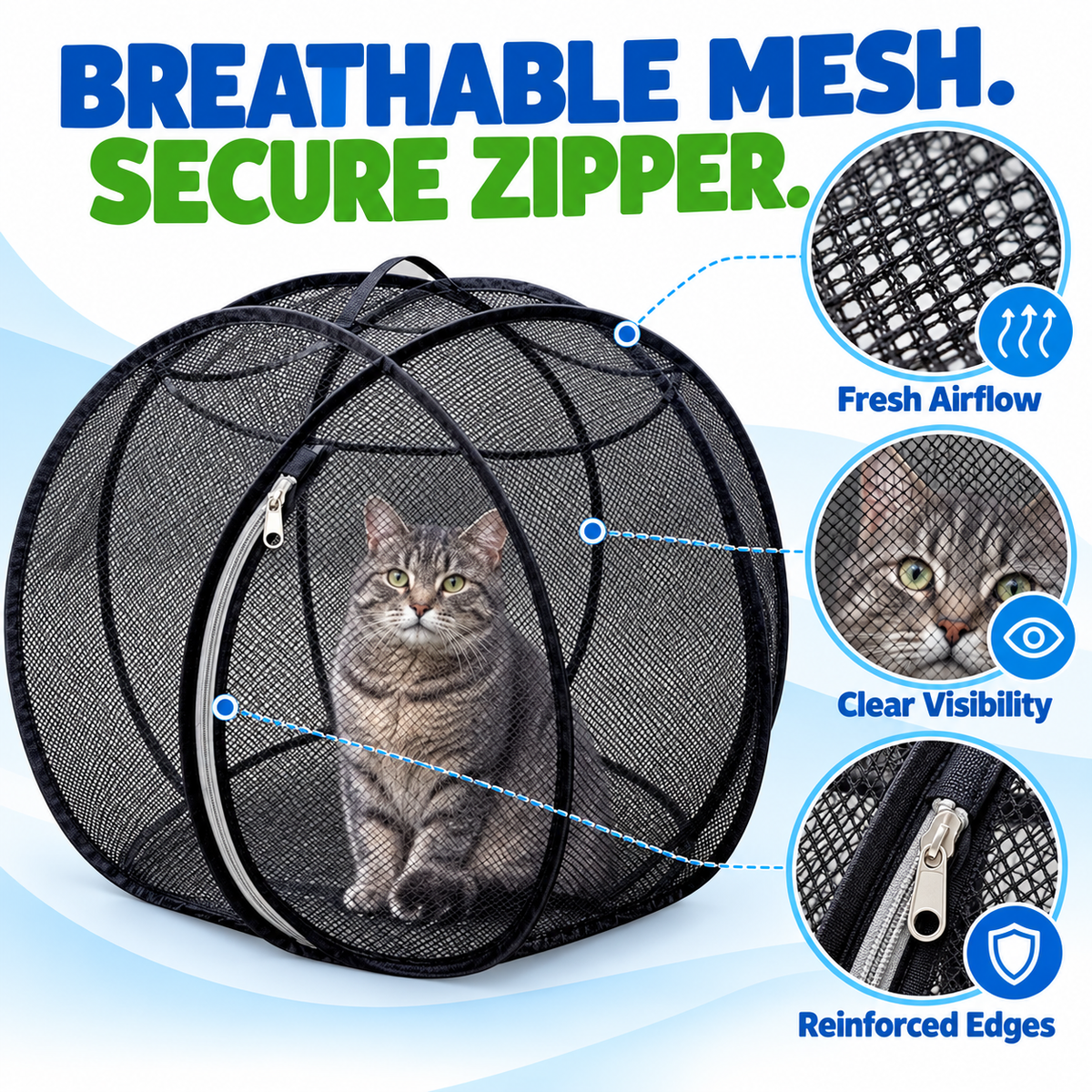 🔥Last Day 50% OFF-Pop-Up Mesh Cat Playpen – Roomy 32-Inch Indoor & Outdoor Enclosure