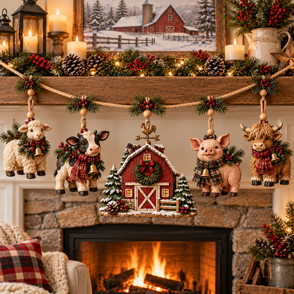 🔥Last Day 50% OFF –🐄 Christmas Farm Friends Hanging Mantel Garland