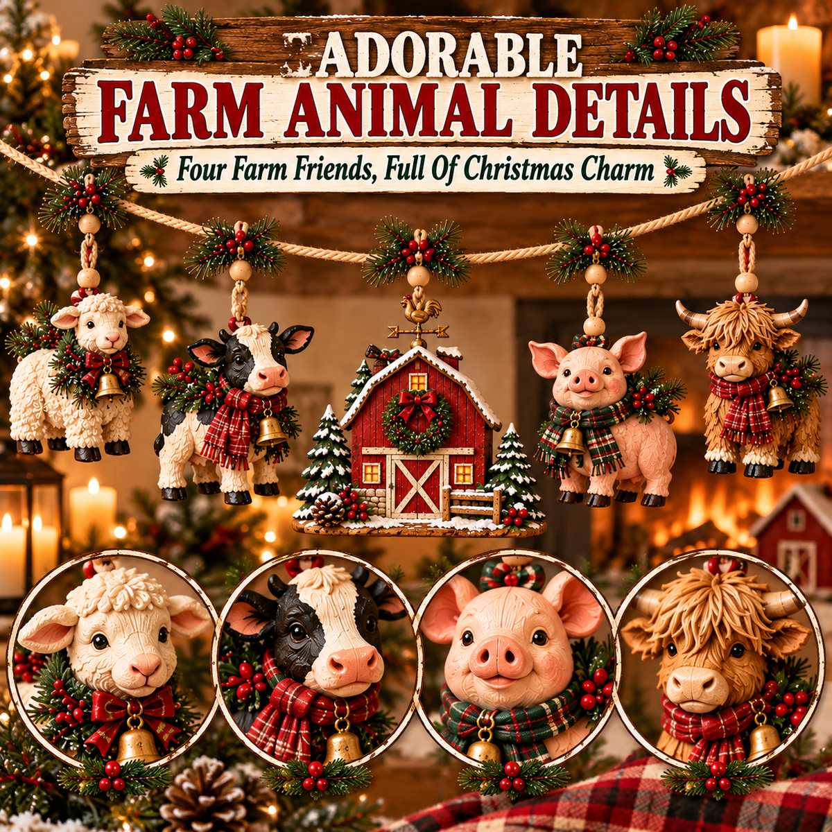 🔥Last Day 50% OFF –🐄 Christmas Farm Friends Hanging Mantel Garland