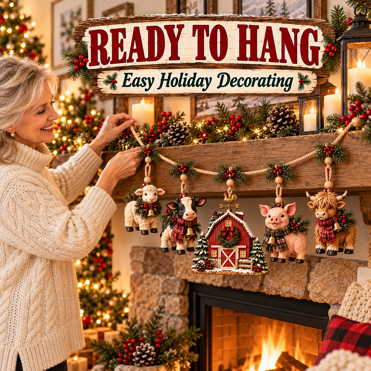 🔥Last Day 50% OFF –🐄 Christmas Farm Friends Hanging Mantel Garland