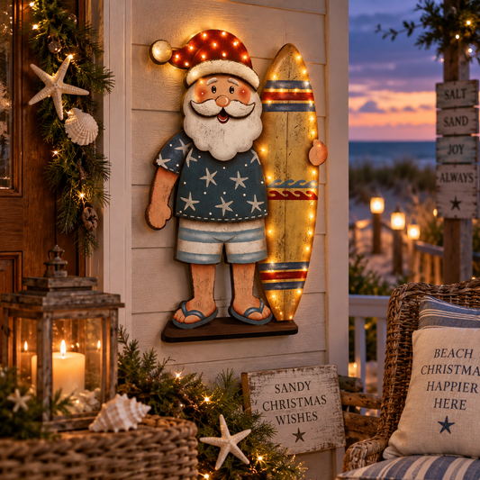 Santa costero: decoración de pared navideña vintage con luz