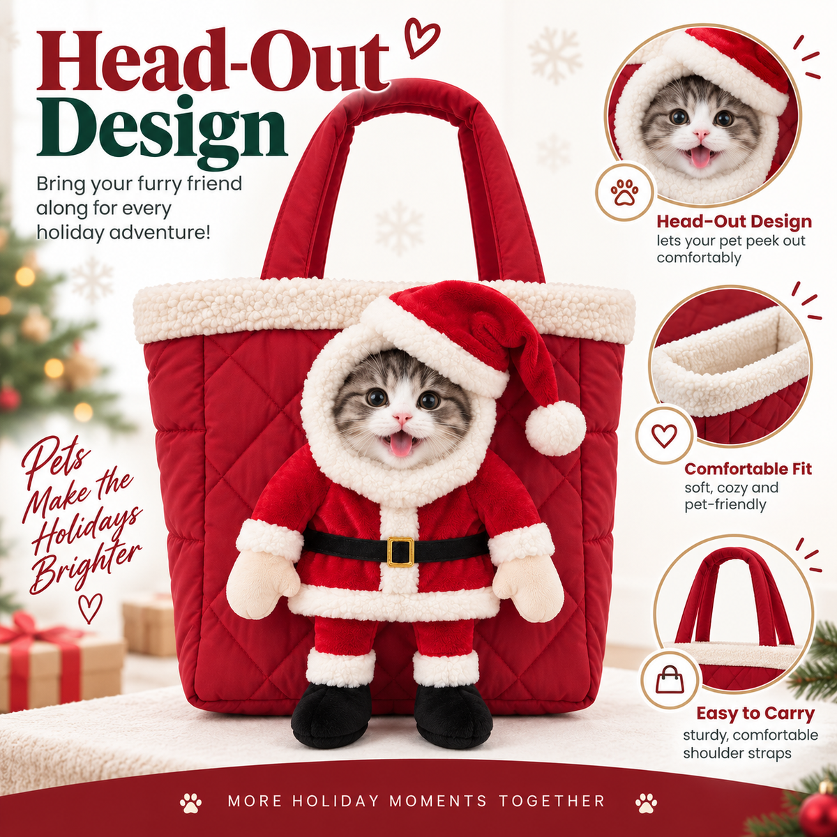 3D Christmas Head-Out Pet Carrier Bag