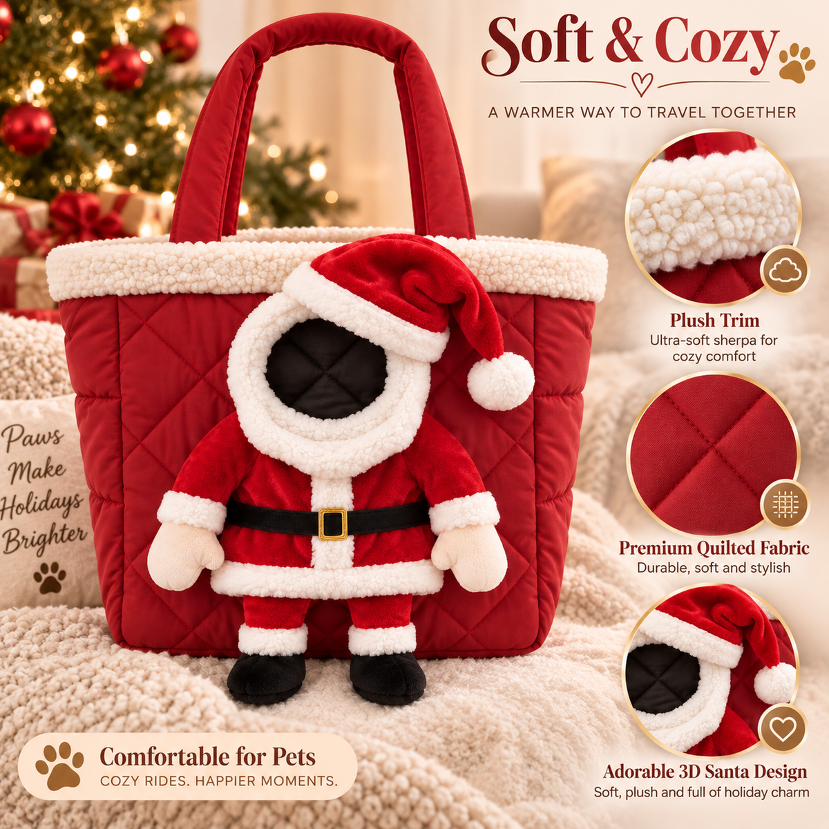 3D Christmas Head-Out Pet Carrier Bag