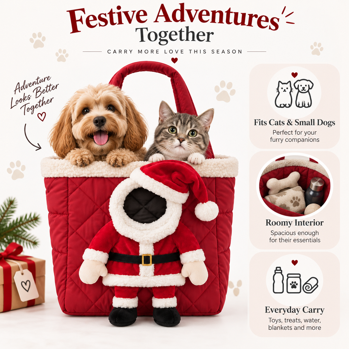 3D Christmas Head-Out Pet Carrier Bag