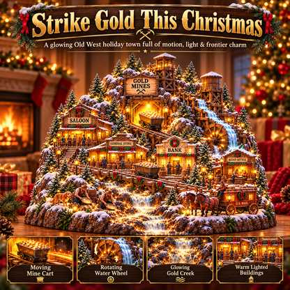 ⛏️✨ Gold Rush Christmas Mining Town™ – Lighted Old West Village with Moving Mine Cart & Gold Creek-USB-C Rechargeable