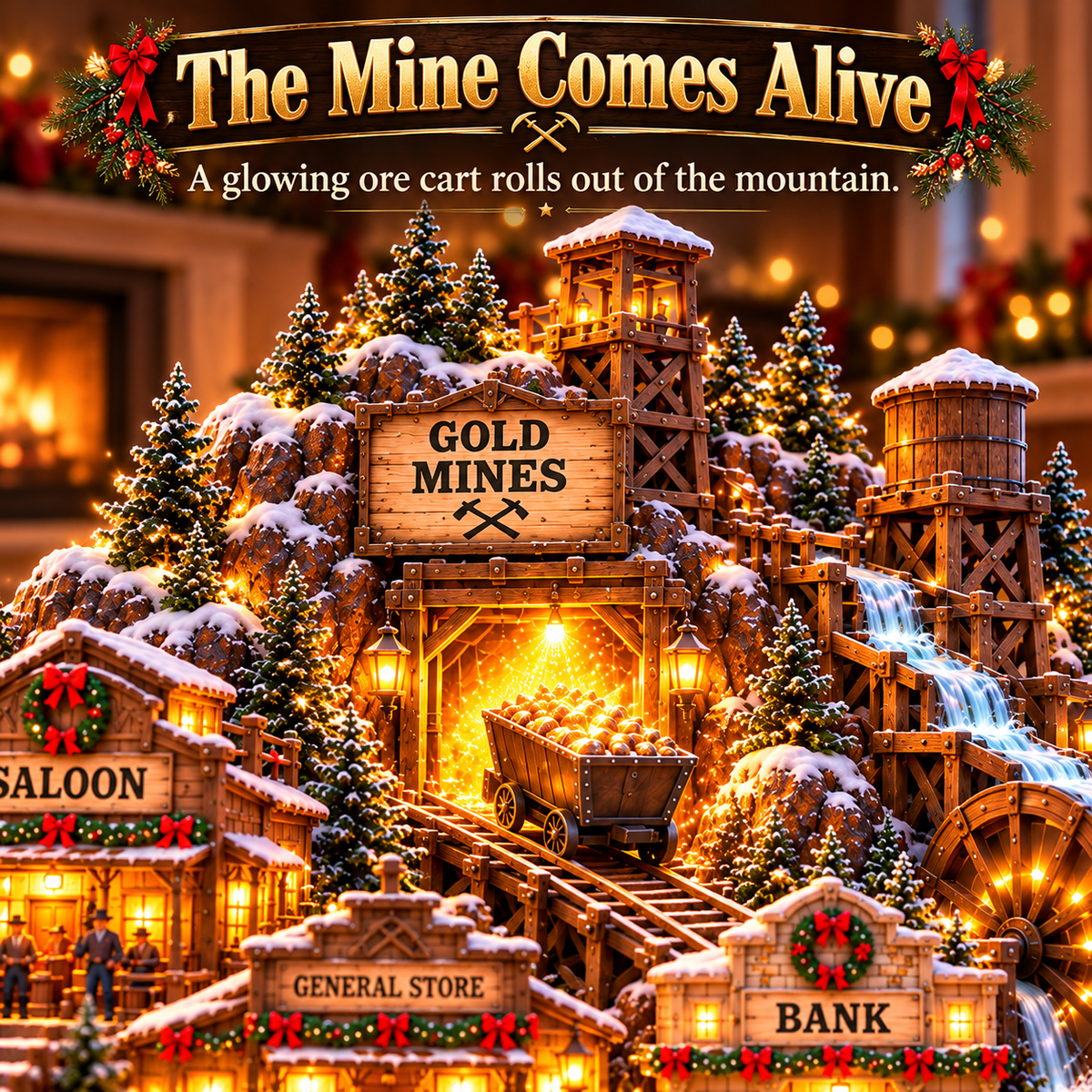 ⛏️✨ Gold Rush Christmas Mining Town™ – Lighted Old West Village with Moving Mine Cart & Gold Creek-USB-C Rechargeable