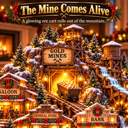 ⛏️✨ Gold Rush Christmas Mining Town™ – Lighted Old West Village with Moving Mine Cart & Gold Creek-USB-C Rechargeable