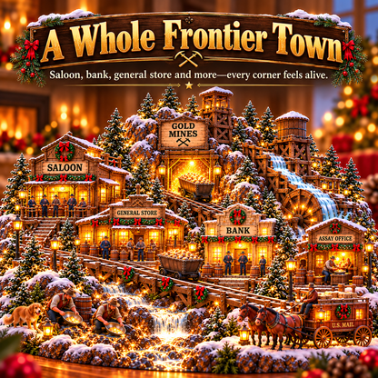 ⛏️✨ Gold Rush Christmas Mining Town™ – Lighted Old West Village with Moving Mine Cart & Gold Creek-USB-C Rechargeable