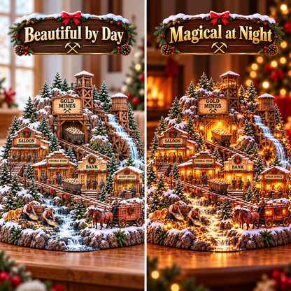 ⛏️✨ Gold Rush Christmas Mining Town™ – Lighted Old West Village with Moving Mine Cart & Gold Creek-USB-C Rechargeable