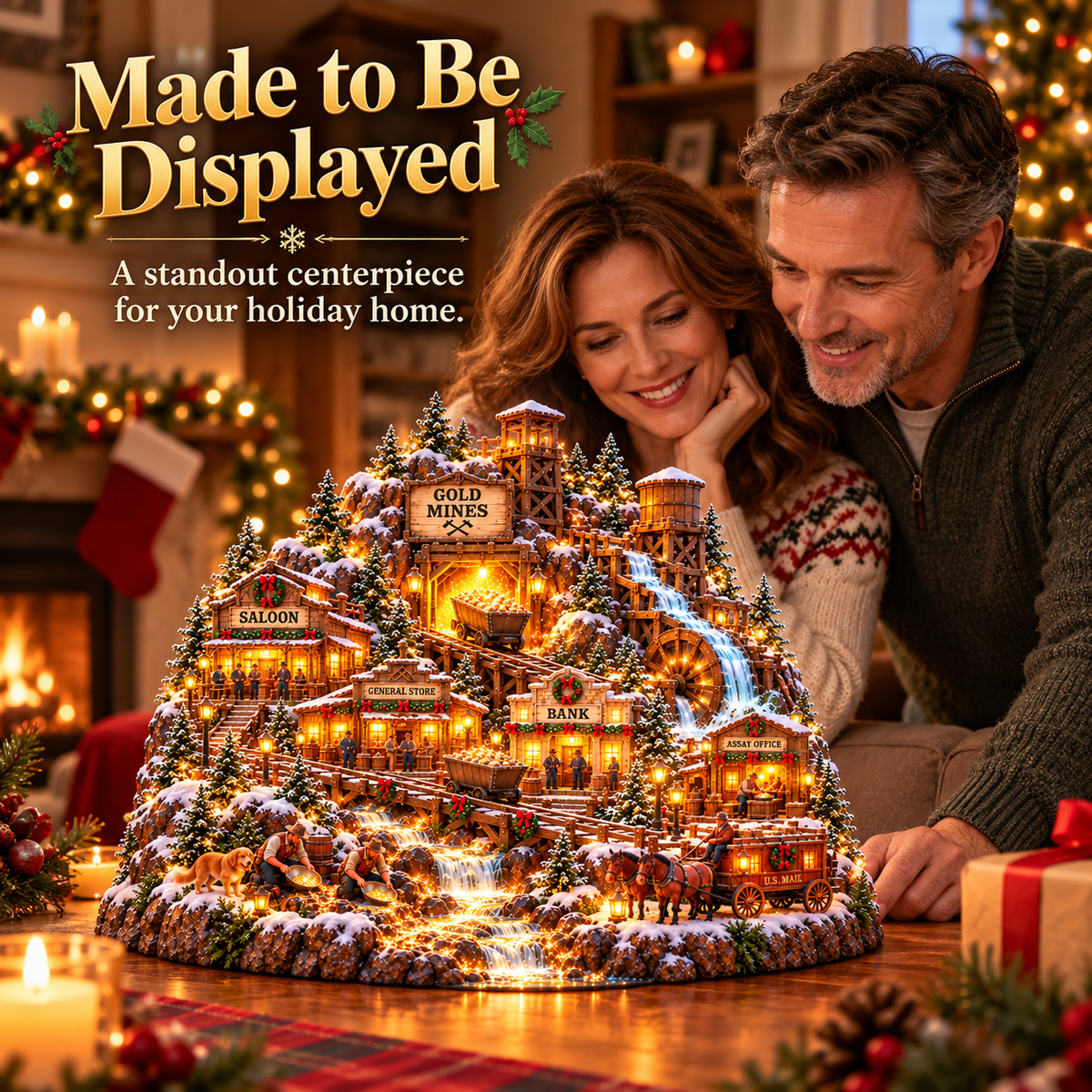 ⛏️✨ Gold Rush Christmas Mining Town™ – Lighted Old West Village with Moving Mine Cart & Gold Creek-USB-C Rechargeable